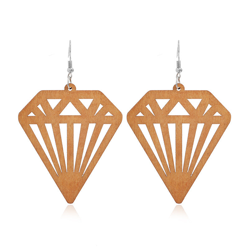 Wholesale Wood Geometric Hollow Earrings